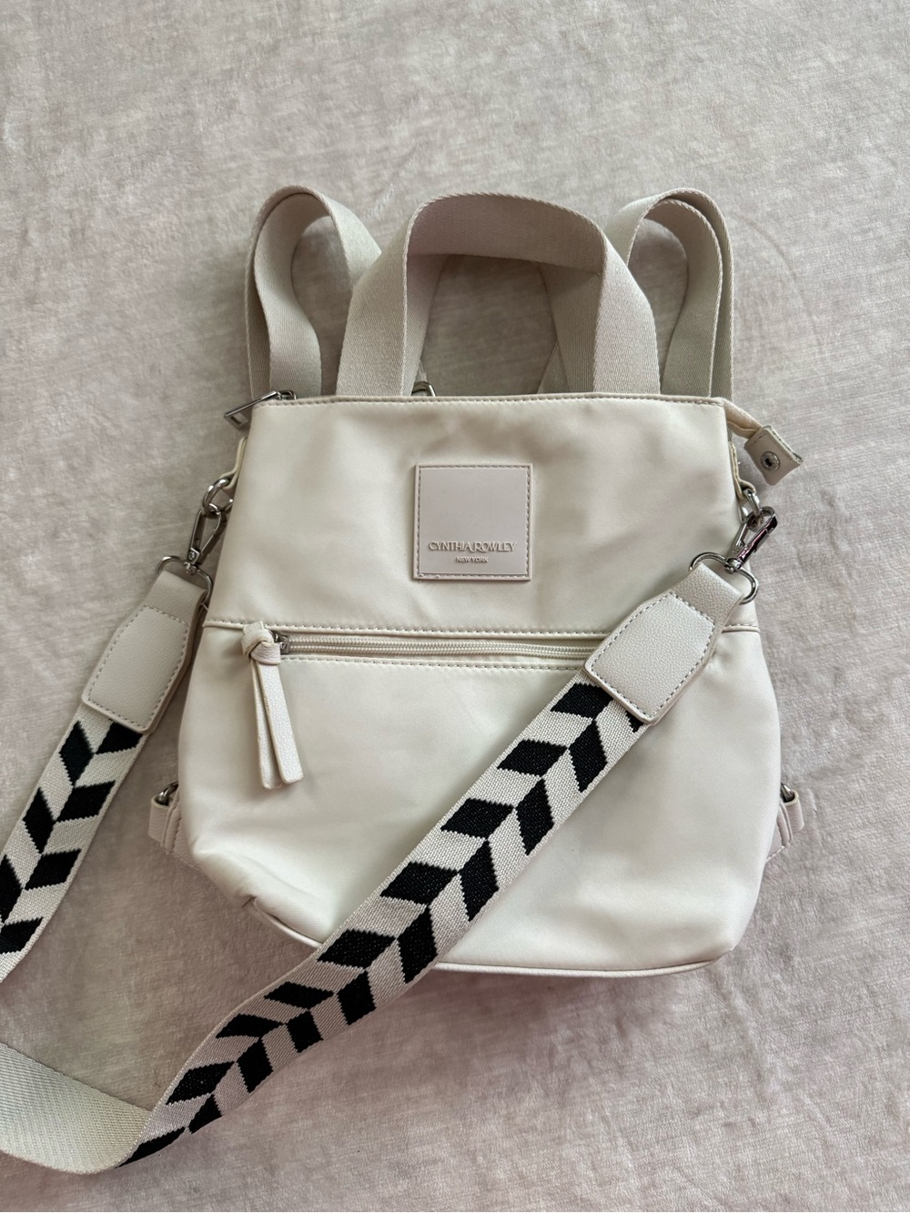 Cynthia Rowley Cream Convertible Backpack with Patterned Strap